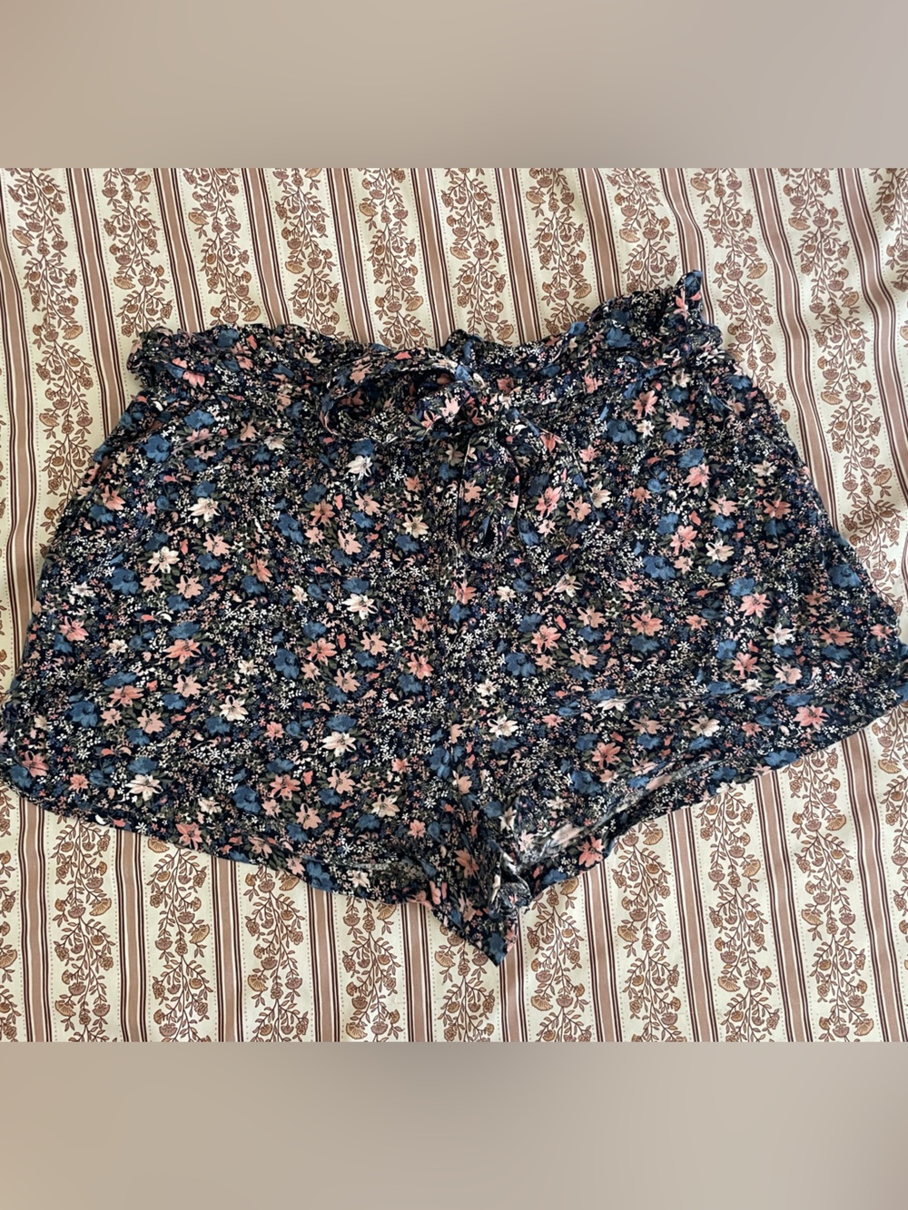 Hollister Navy Floral Tie-Front Crop Top with Pink & Blue Blooms